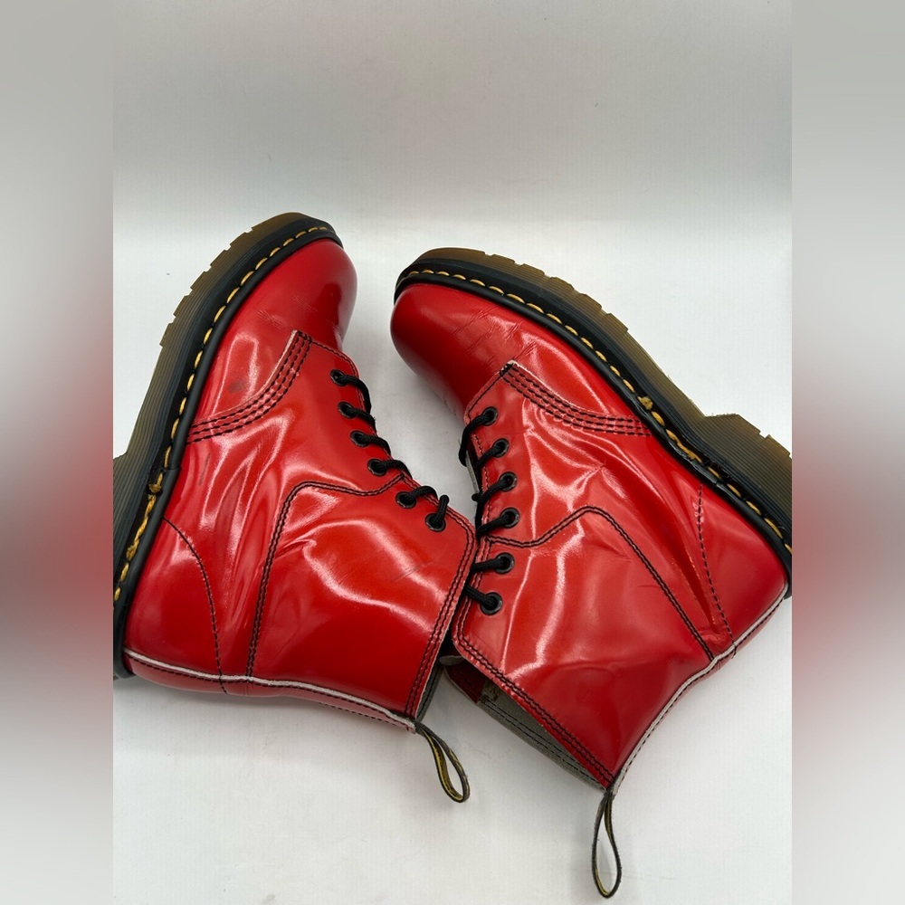 Rare Vintage Made in England Dr. Martens Red Patent Leather Boots 6 EYE Size 7 - Picture 6 of 14